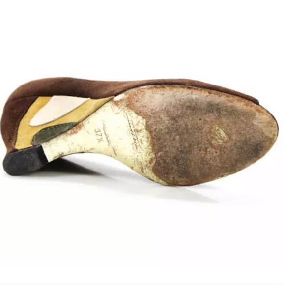 EMILIO PUCCI SIZE 37.5 BROWN SUEDE PEEP TOE - Picture 6 of 8